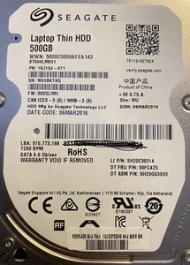 2x Seagate Notebook dünne Festplatte – 500 GB – 7200 1/MIN – PN:1KJ152-073 - Bild 1 von 1