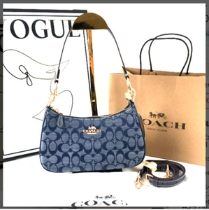 COACH CH139 Teri Shoulder Bag Signature Chambray Blue Outlet New - Picture 1 of 10