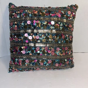 "Almohada decorativa Pier 1 Boho turquesa confeti con cuentas lentejuelas 11""X11""" - Imagen 1 de 8