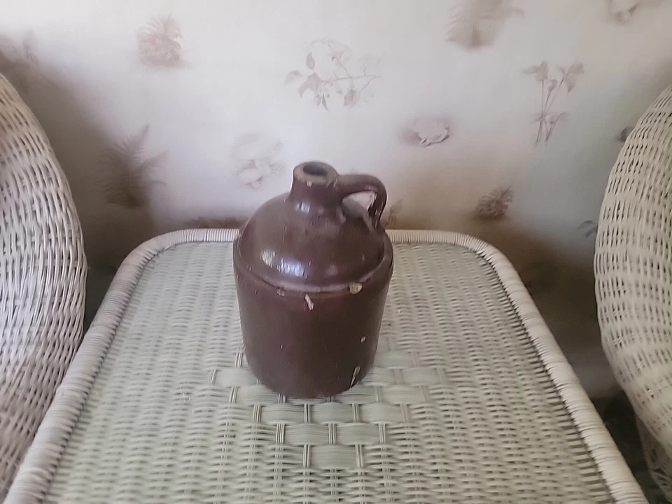 Vintage Brown Stoneware Moonshine Jug Whiskey Crock 8” - Image 1 of 1