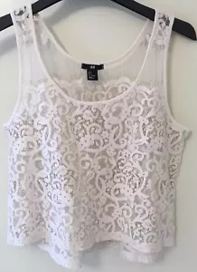 H&M ÄRMELLOSES BESTICKTES TOP CREME DAMEN REGULAR S - Bild 1 von 4