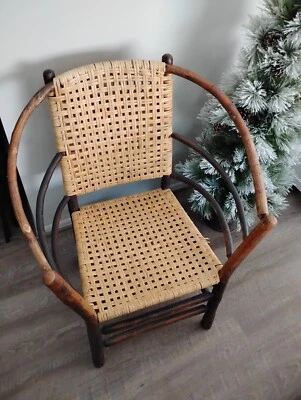 Antigua silla Hickory Martinsville Indiana Andrew Jackson C 1906 Adirondack Foto 1 de 4