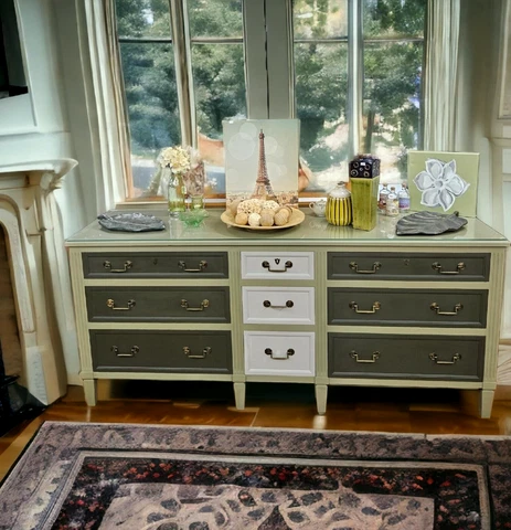 Hand Painted MCM Heritage Henredon 9 Drawer Dresser Cover