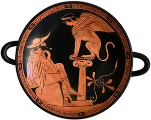 The Riddle of the Sphinx - Attic Kylix of the Painter Oedipus in Vatican Museum - Picture 1 of 2