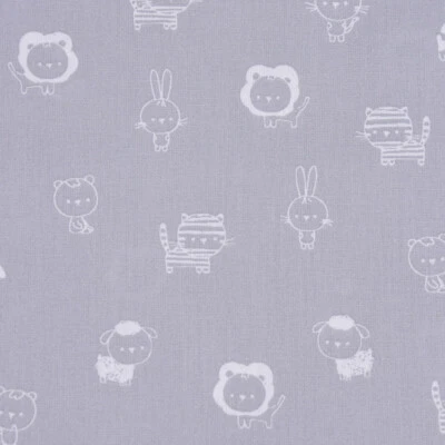 Baumwollstoff Popeline SWEET ANIMALS Löwe Tiger Hase grau weiß 1,50m Breite - Bild 1 von 4