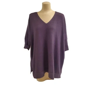 Eileen Fisher Purple Boho 100% Merino Wool Vneck Oversized Sweater Sze M A165 - Picture 1 of 13