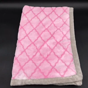 Bananafish Baby Blanket Lattice Diamond Embossed Pink Gray Trim - Picture 1 of 7