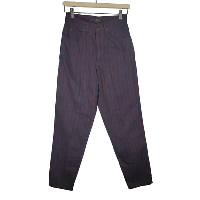 Pantalones de mezclilla a rayas Lizwear de colección años 80 para mujer 8P púrpura rojo verde tiro alto tobillo cónico Foto 1 de 4