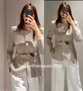 ZARA NEW WOMAN BELTED TEXTURED BLAZER JACKET SAND XS-XL 2400/554/711 - Picture 1 of 4
