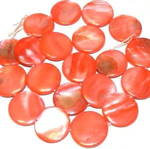 "Cuentas de cáscara de piedras preciosas madre de perla rojas 20 mm planas infladas redondas 15" - Imagen 1 de 1