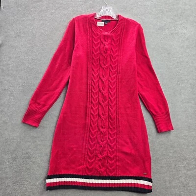 Tommy Hilfiger Women Dress Large Red Striped Mini Sweater Cable Knit Long Sleeve - Image 1 of 4