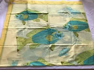 Hermes Paris Pareo Shawl Scarf Fish Pattern Yellow 100% Cotton 172x142cm Vintage - Picture 1 of 13
