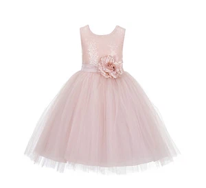 Wedding Formal Sequins Mesh Flower Girl Dresses Tulle Birthday Graduation J122F - Picture 1 of 8