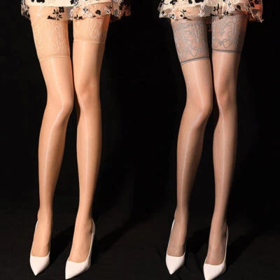 Damen Sexy Glanz Ultrathin Halterlose Nylons Strümpfe mit Spitze Strapse Dessous - Bild 1 von 4