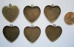 Colgante marco corazón 27 mm X 6 UNIDADES base camafeo cabujón bronce abalorios - Imagen 1 de 4