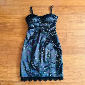 Guess Stretch Corset Bra Sateen Dress Polka Dot Purple Black Lace Green US 4 8 - Foto 1 di 19