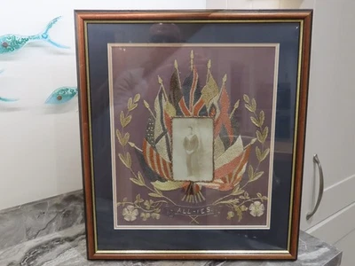CA55: Framed British Embroidered Silk - All-ies with Photo - Image 1 of 3