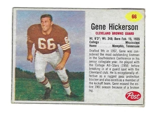 1962 POST #66 GENE HICKERSON FOOTBALL CARD (VG-EX) - Picture 1 of 2