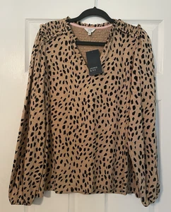 Neu Krone und Efeu Top XL Leopard Gepard Langarm Rüschen gesmokt Boho Büro - Bild 1 von 9