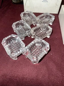 Juego de 6 patas transparentes de sal de vidrio abierto rectangulares vintage con patas - Imagen 1 de 6