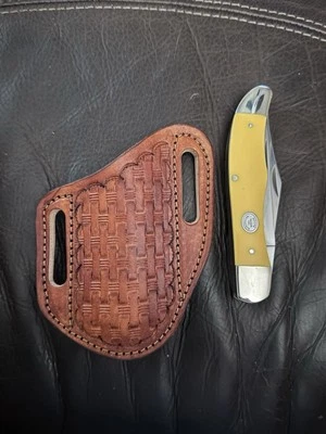HARDMAN CUSTOM LEATHER Knife Sheath Fits Moore Maker,Case, Schrade, Buck -Folding Hunter