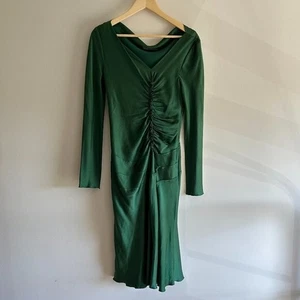 Abito midi Alberta Ferretti verde seta manica lunga - Foto 1 di 10