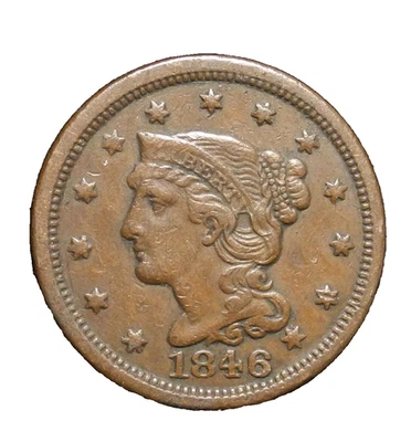 1846 Braided Hair Large Cent 1C Looks Better In Hand ecoinsales - Image 1 of 2