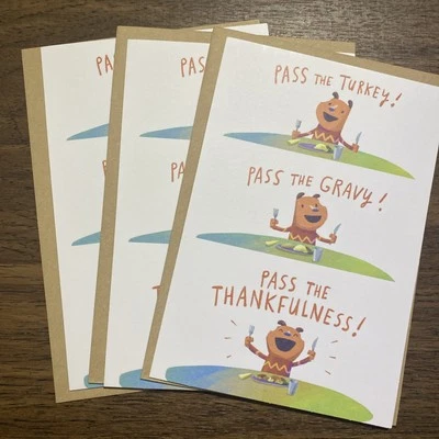 Happy Thanksgiving, 3 Cards, Pass The Turkey, Cute, Funny, Greeting Cards - Image 1 of 3