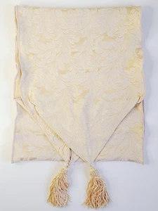 Table Runner Tassels Elegant Beige Leaf Laurel Pattern Table Scape  70"x12.5" - Picture 1 of 6