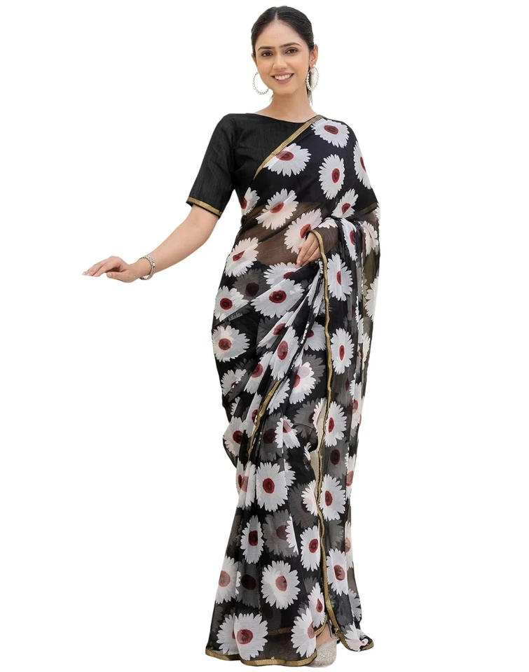 Women's Chiffon Printed Saree with Unstitched Blouse Piece - Image 1 of 1