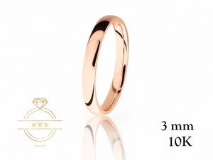 10K Rose Gold 3mm Low Dome Wedding Band Ring - Comfort Fit Pink Gold Polished - Picture 1 of 9