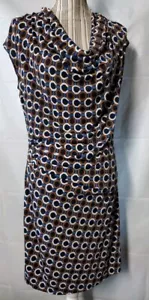 Michael Kors Side Zip Ruched Link Print Midi Dress Size P Med Cap Short Sleeve - Picture 1 of 5
