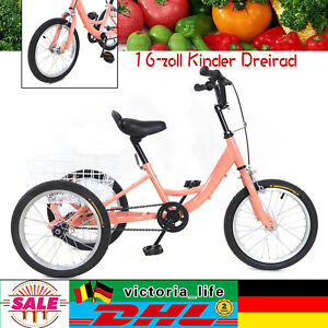 Kinder Dreirad 16-zoll 3 Rad Fahrrad 1 Gänge Cruiser Bike Großem Korb 7-10 Jahre