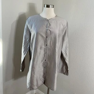 Eileen Fisher Womens Large 100% Silk Tunic Blouse Shirt Minimalist Lagenlook - Picture 1 of 13