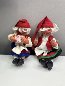 Lot Of 2 Arne Hasle Doll Norwegian Female Gnome Christmas Elf Vintage Latex - Picture 1 of 12