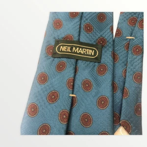 Neil Martin Necktie 100% Italian Silk Made in USA Tie Geometric Blue & Brown - Picture 1 of 4