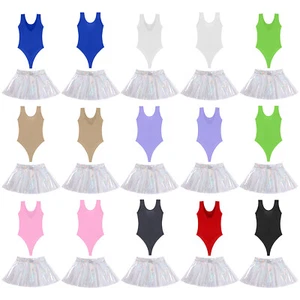 Womens Bathing Suit See-Through Bodysuit Stretch Flared Skirt Swimsuit Leotard - Picture 1 of 95