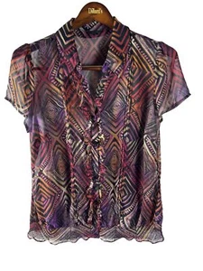 East 5th Lightweight Plus 1x Button Blouse Semi- Sheer V-Neck Ruffle 1623 - Foto 1 di 11