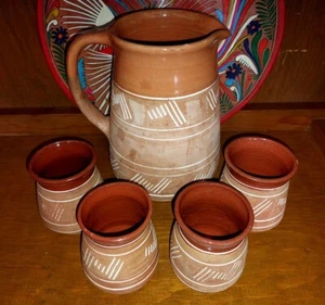 Vintage Greek Terracotta Pitcher + Cups Set - Lapithos Cyprus Greco Serving - Picture 1 of 24