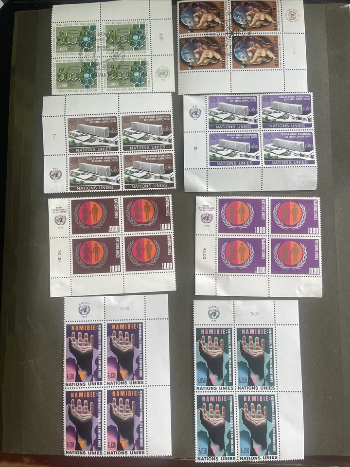 U.N. 1973-1975 Geneva 8 Blocks Of 4 Stamps Each, MLH, See Photos - Image 1 of 4