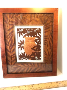 Artist Signed Copper OWL ART WORK on Embossed Paper Metallic Hand made Fern Matt - Picture 1 of 15