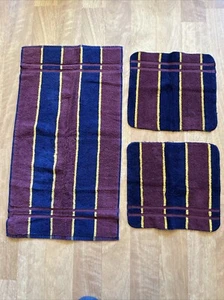 Vtg Ralph Lauren Hand Towel & 2 Wash Cloth Blue Burgundy Red Yellow Striped - Picture 1 of 7