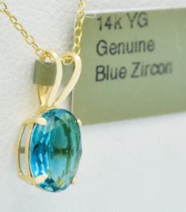 GENUINE 3.35 Cts BLUE ZIRCON PENDANT 14K GOLD - Free Appraisal - MADE IN USA - Picture 1 of 3