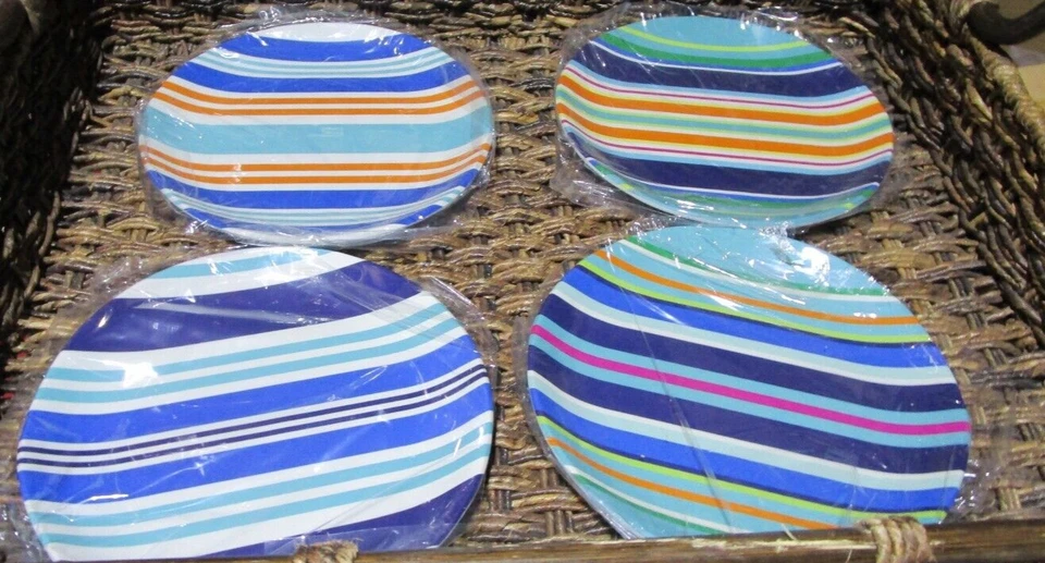 4 Pottery Barn salad Chesapeake stripe Plates Melamine  New - Image 1 of 1