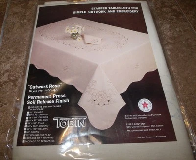 Tobin Stamped Cutwork & Embroidery Tablecloth CUTWORK ROSE 50" x 70"  - Image 1 of 3