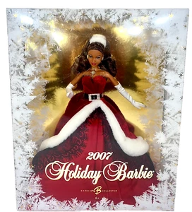 Neu Holiday Barbie Puppe brünett AA Mattel 2007 rot Weihnachten NRFB BOX FEHLER - Bild 1 von 11