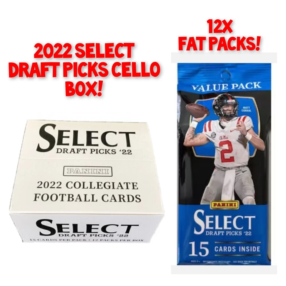 2022 PANINI SELECT FOOTBALL DRAFT PICKS FAT PACK CELLO BOX MINT 12 PACKS BOX HOT - Image 1 of 1