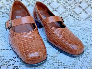 Drew Woven Brown Leather Mary Jane Heels Size 8 N, 14158-78 Excellent