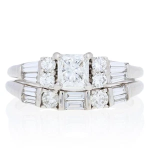 1.22ctw Princess Diamond Engagement Ring & Curved Wedding Band 14k Gold Sz 6 3/4 - Picture 1 of 11