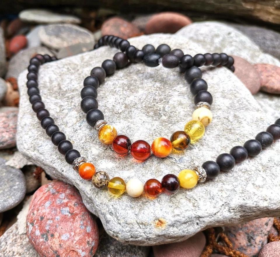 Conjunto de joyas ámbar piedras preciosas naturales cuentas collar y pulsera regalo Foto 1 de 4